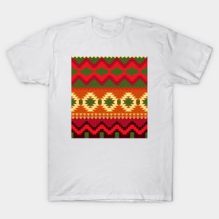 Red And Green Aztec Art Print Pattern Design T-Shirt